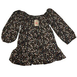 Lily Rose Long Sleeve Cinch Front Baby Doll Dress Black Floral Juniors Small S